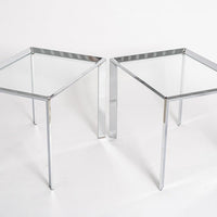 Vintage Mid Century Chrome & Glass Side Tables Baughman Style