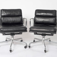 Pair of Eames for Herman Miller Black Leather Soft Pad Office Chairs