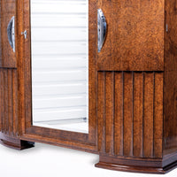French Art Deco Burl Wood Mirrored Armoire Cabinet, 1930s