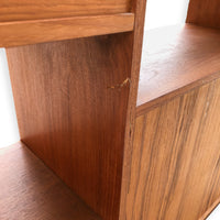 Mid Century Teak Wood Wall Shelving Unit or Media Console Bookcase