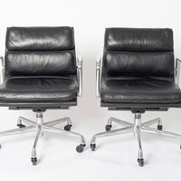 Pair of Eames for Herman Miller Black Leather Soft Pad Office Chairs