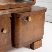 Antique Art Deco Wood and Beveled Glass Display Cabinet Vitrine, 1930s