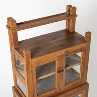 Antique Portuguese Wood & Glass Storage Cupboard Display Cabinet