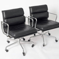 Pair of Eames for Herman Miller Black Leather Soft Pad Office Chairs