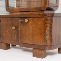 Antique Art Deco Wood and Beveled Glass Display Cabinet Vitrine, 1930s
