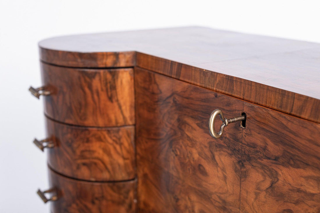 Antique Art Deco Burlwood Secretary Desk Cabinet, 1930s