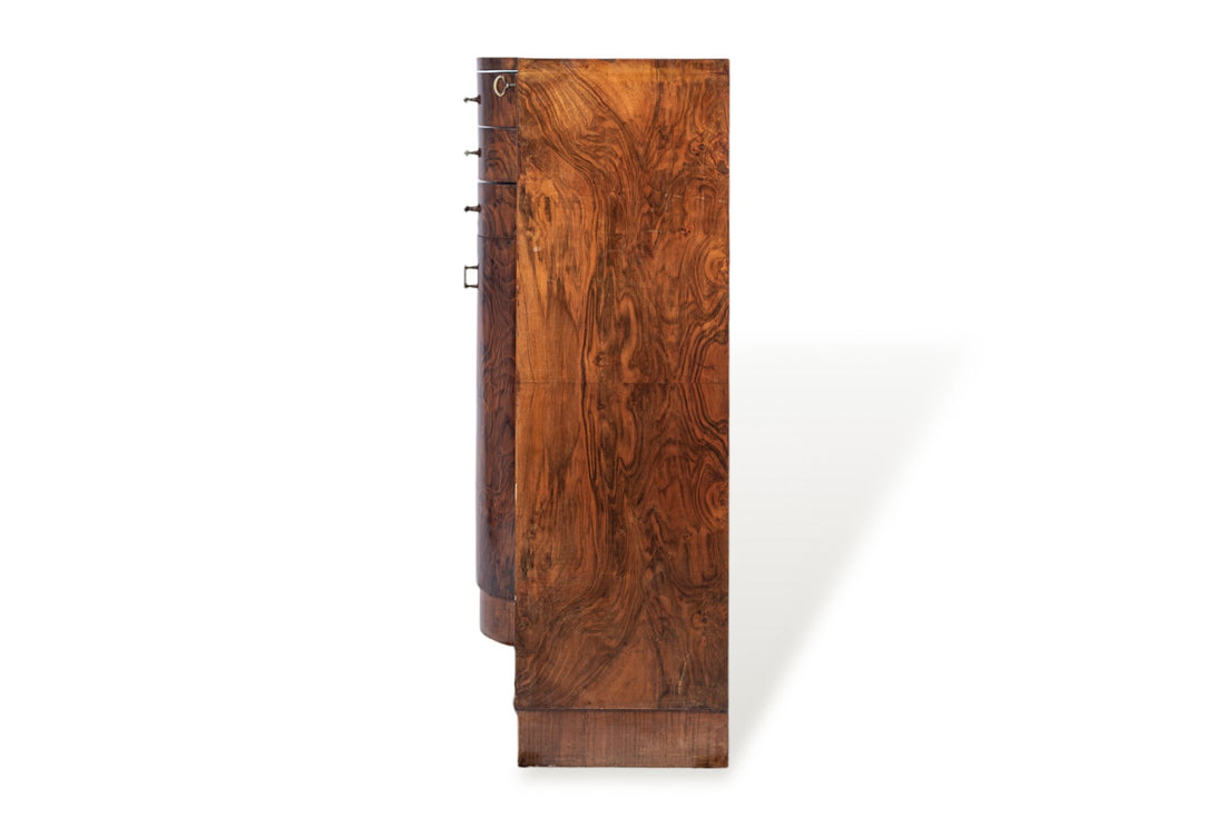 Antique Art Deco Burlwood Secretary Desk Cabinet, 1930s