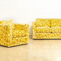 Mid Century Mod 1970s Yellow Loveseat and Lounge Chair Set