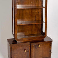 Antique Art Deco Wood and Beveled Glass Display Cabinet Vitrine, 1930s