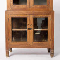 Antique Portuguese Wood & Glass Storage Cupboard Display Cabinet