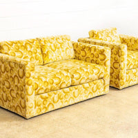 Mid Century Mod 1970s Yellow Loveseat and Lounge Chair Set