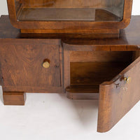 Antique Art Deco Wood and Beveled Glass Display Cabinet Vitrine, 1930s
