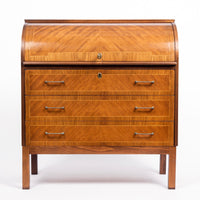 Mid Century Swedish Two-Toned Inlaid Rolltop Secretary Desk