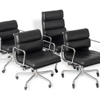 Pair of Eames for Herman Miller Black Leather Soft Pad Office Chairs