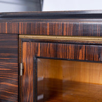 Antique Art Deco Zebra Wood and Glass Display Cabinet, 1930s