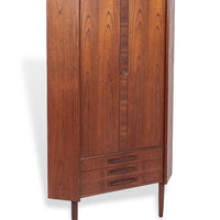 Mid Century Danish Modern Teak Wood Corner Cabinet or Bar Cabinet
