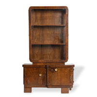 Antique Art Deco Wood and Beveled Glass Display Cabinet Vitrine, 1930s