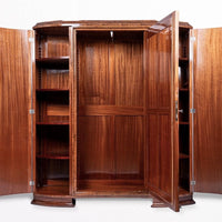 French Art Deco Burl Wood Mirrored Armoire Cabinet, 1930s