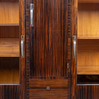 Antique Art Deco Zebra Wood and Glass Display Cabinet, 1930s