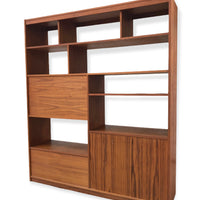 Mid Century Teak Wood Wall Shelving Unit or Media Console Bookcase