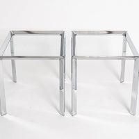 Vintage Mid Century Chrome & Glass Side Tables Baughman Style