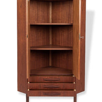 Mid Century Danish Modern Teak Wood Corner Cabinet or Bar Cabinet