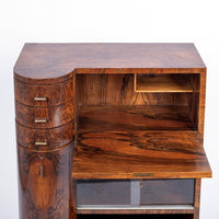 Antique Art Deco Burlwood Secretary Desk Cabinet, 1930s