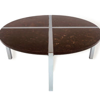 Vintage 1970s Chrome and Marble Resin Round Coffee Table Baughman Style