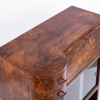 Antique Art Deco Burlwood Secretary Desk Cabinet, 1930s