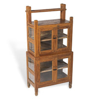 Antique Portuguese Wood & Glass Storage Cupboard Display Cabinet