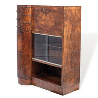 Antique Art Deco Burlwood Secretary Desk Cabinet, 1930s