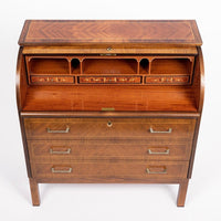 Mid Century Swedish Two-Toned Inlaid Rolltop Secretary Desk