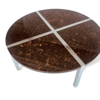 Vintage 1970s Chrome and Marble Resin Round Coffee Table Baughman Style