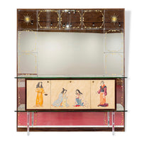 Vintage Mid Century Mirrored Bar Cabinet Credenza with Asian Motif, Made in Italy