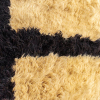 Vintage Turkish Tulu Beige and Black Striped Shaggy Wool Floor Rug, 5’ x 8’