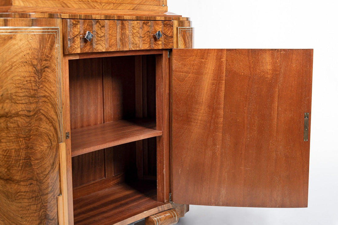 French Art Deco Burl Wood and Glass Bar Cabinet, 1930s