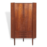 Mid Century Danish Modern Teak Wood Corner Cabinet or Bar Cabinet