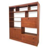 Mid Century Teak Wood Wall Shelving Unit or Media Console Bookcase