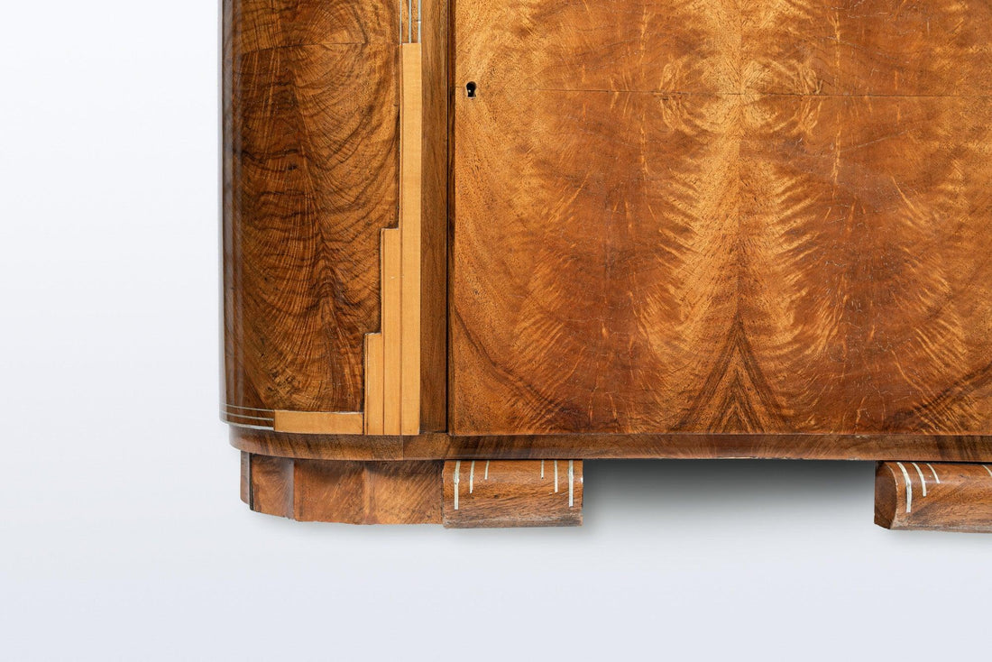 French Art Deco Burl Wood and Glass Bar Cabinet, 1930s