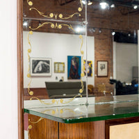 Mid Century Mirrored Bar Cabinet Credenza with Asian Motif, Made in Italy