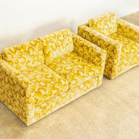 Mid Century Mod 1970s Yellow Loveseat and Lounge Chair Set