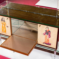 Mid Century Mirrored Bar Cabinet Credenza with Asian Motif, Made in Italy