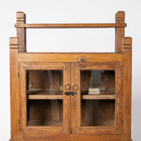 Antique Portuguese Wood & Glass Storage Cupboard Display Cabinet