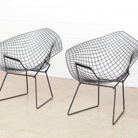 Original Vintage Mid Century Harry Bertoia for Knoll Black Diamond Wire Lounge Chair