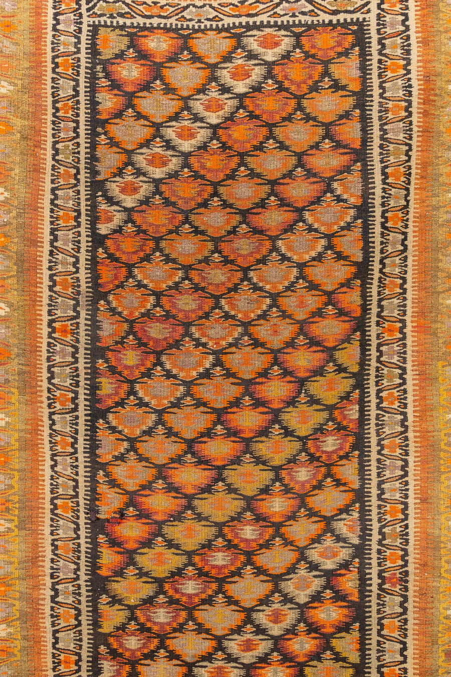 Antique Persian Veramin Kilim Orange Wool Floor Rug