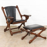 Vintage Mid Century Mexican Modern Don Shoemaker for Senal Rosewood & Black Leather Sling Chair with Ottoman