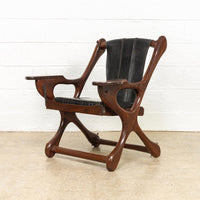 Vintage Mid Century Mexican Modern Don Shoemaker for Senal Rosewood & Black Leather Sling Chair with Ottoman