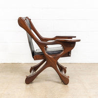 Vintage Mid Century Mexican Modern Don Shoemaker for Senal Rosewood & Black Leather Sling Chair with Ottoman