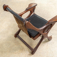 Vintage Mid Century Mexican Modern Don Shoemaker for Senal Rosewood & Black Leather Sling Chair with Ottoman
