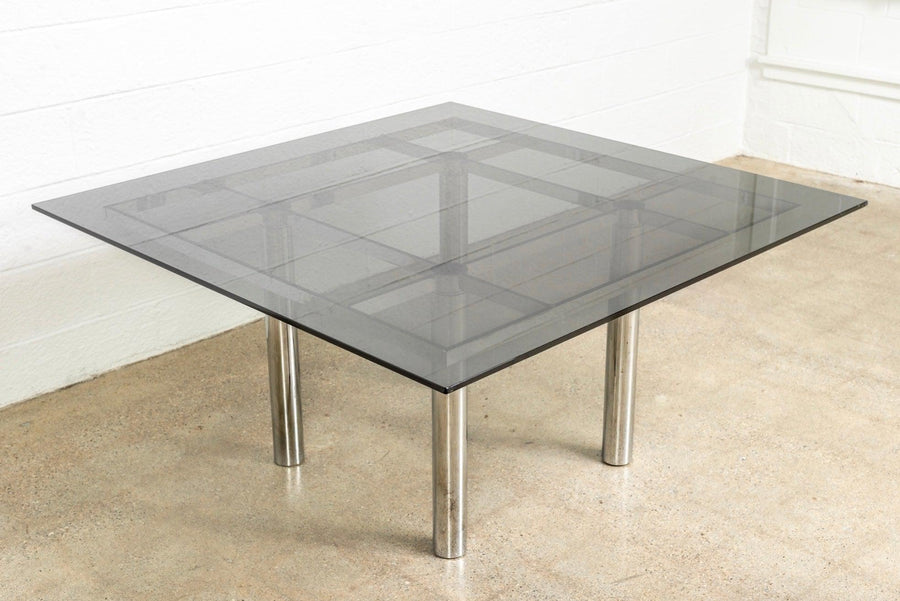 Mid Century Tobia Scarpa for Knoll Andre Square Glass & Chrome Dining Table